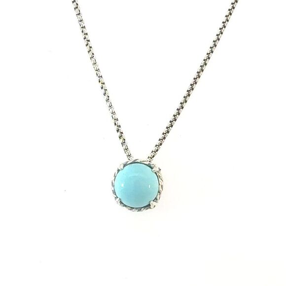 David Yurman Turquoise Pendant Necklace 17" Sterling Silver Estate DY689 - Picture 1 of 8
